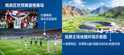 南美区世预赛激情赛场与高原主场地理环境示意图