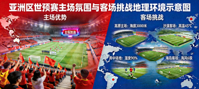亚洲区世预赛主场氛围与客场挑战地理环境示意图
