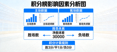 积分榜影响因素分析图：主场客场胜负关系等